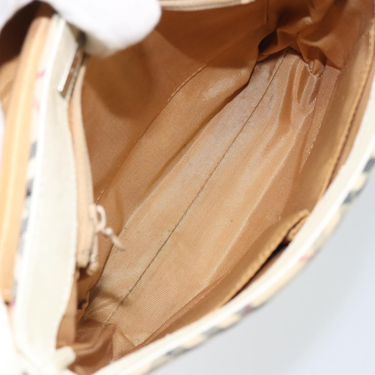 BURBERRY Nova Check Shoulder Bag Canvas Leather Beige Silver Auth ka1870
