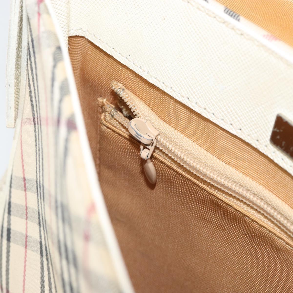 BURBERRY Nova Check Shoulder Bag Canvas Leather Beige Silver Auth ka1870
