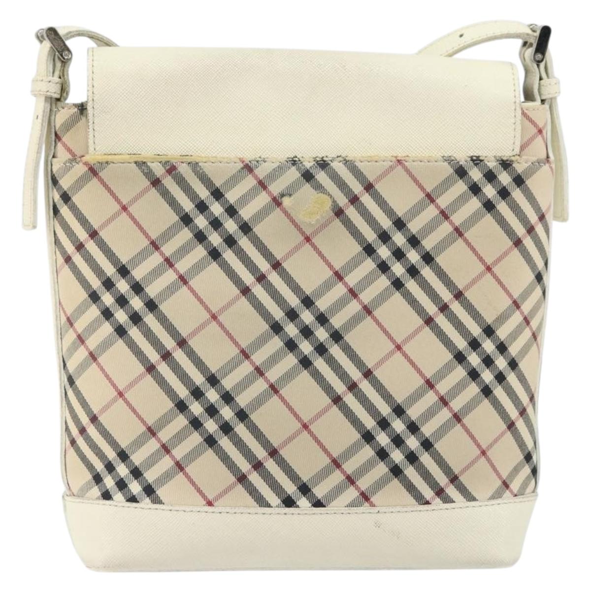 BURBERRY Nova Check Shoulder Bag Canvas Leather Beige Silver Auth ka1870