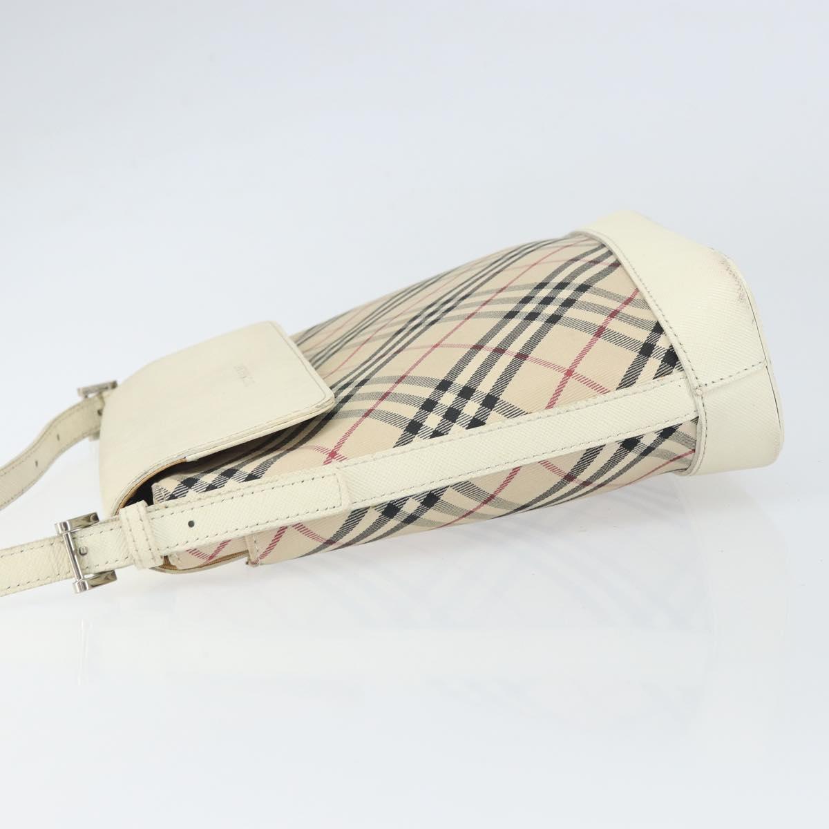 BURBERRY Nova Check Shoulder Bag Canvas Leather Beige Silver Auth ka1870