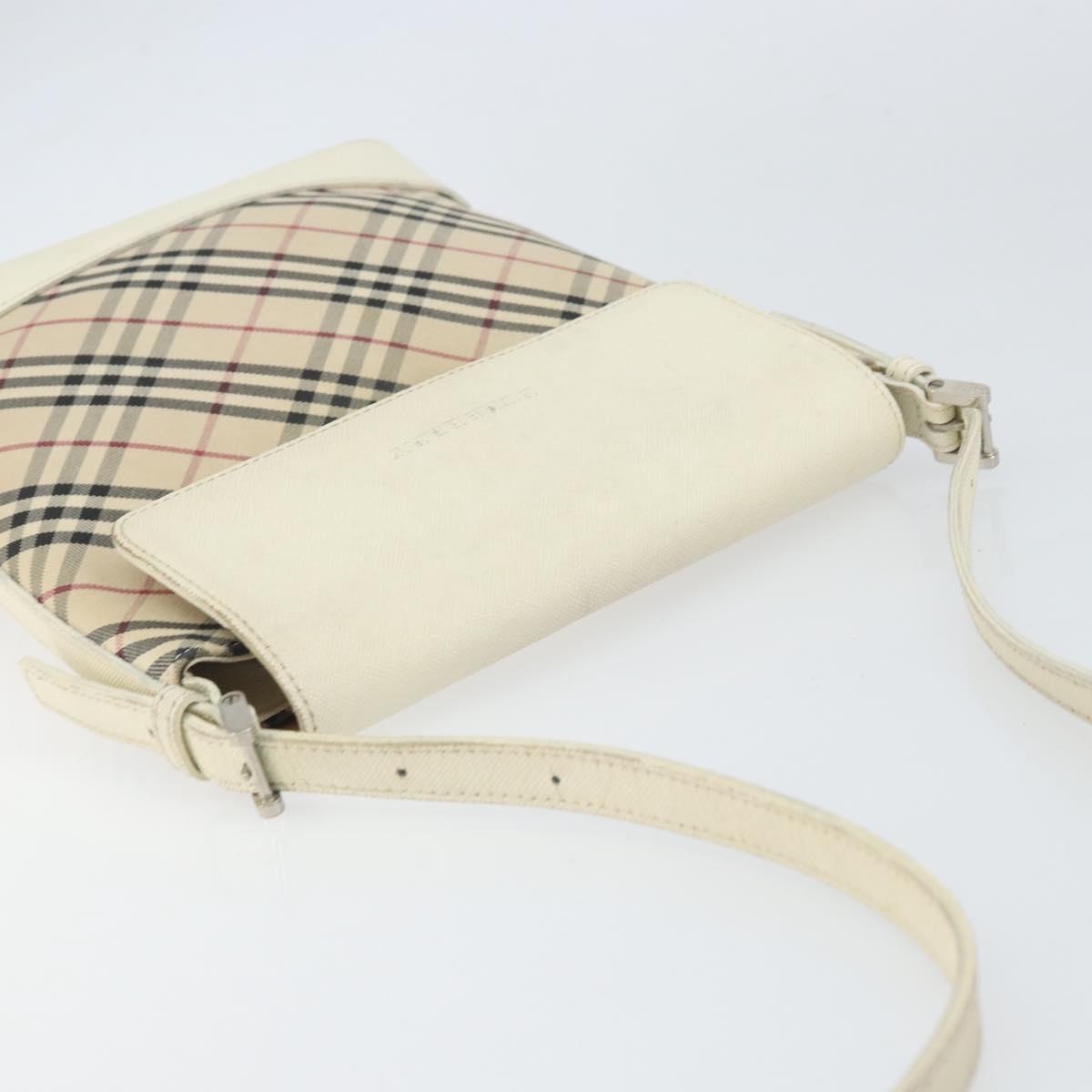 BURBERRY Nova Check Shoulder Bag Canvas Leather Beige Silver Auth ka1870