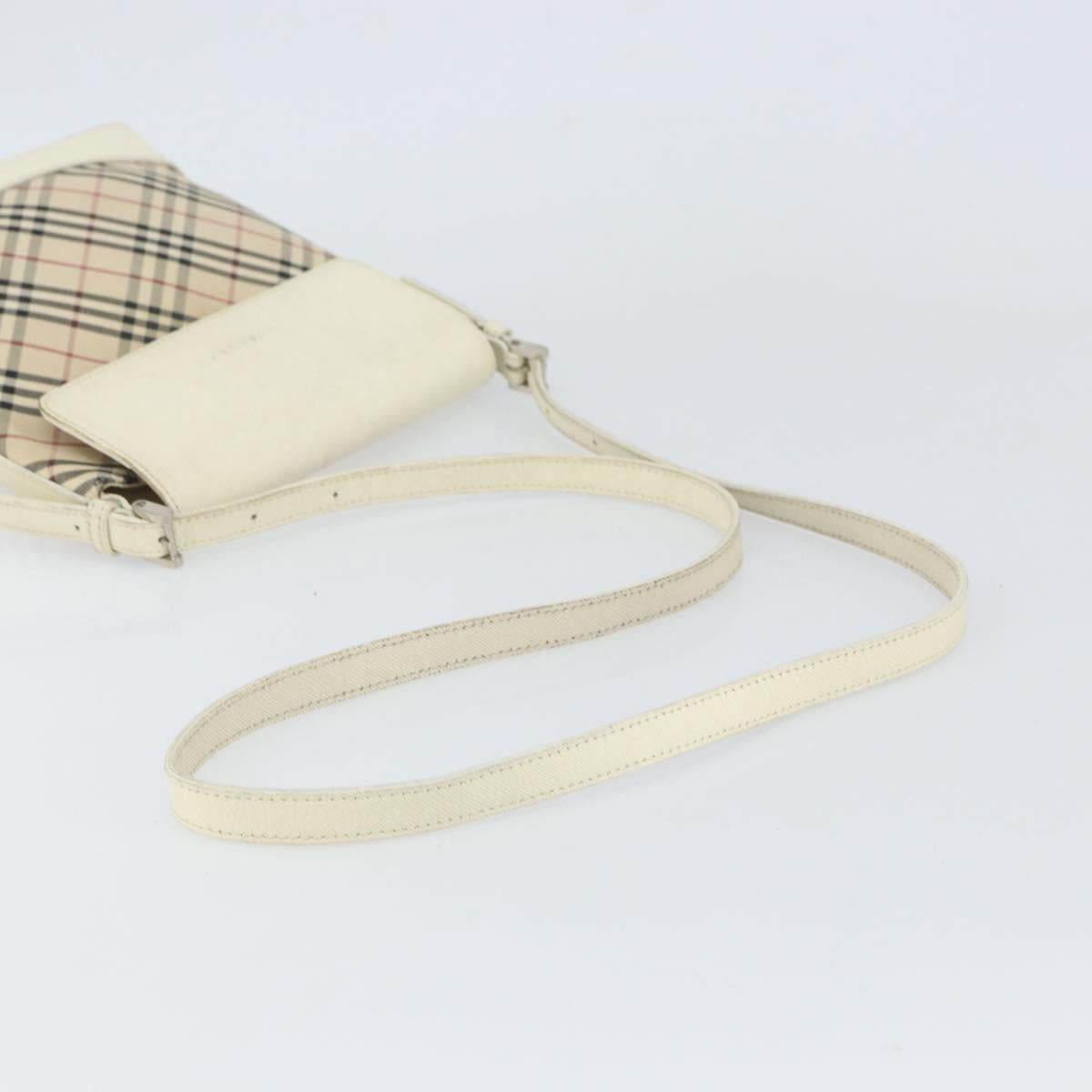 BURBERRY Nova Check Shoulder Bag Canvas Leather Beige Silver Auth ka1870