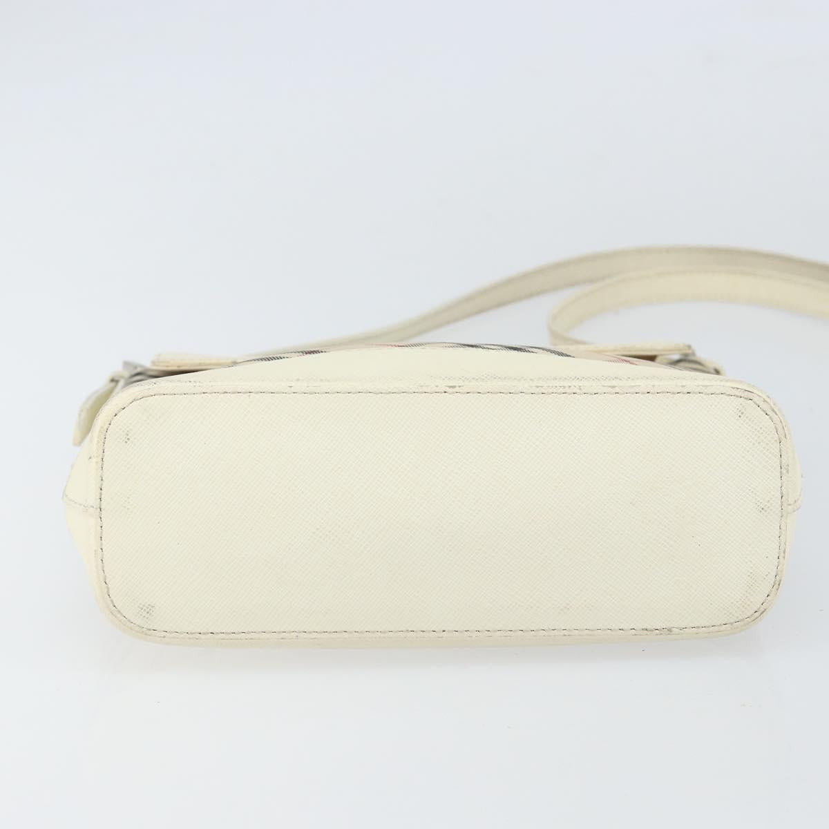BURBERRY Nova Check Shoulder Bag Canvas Leather Beige Silver Auth ka1870