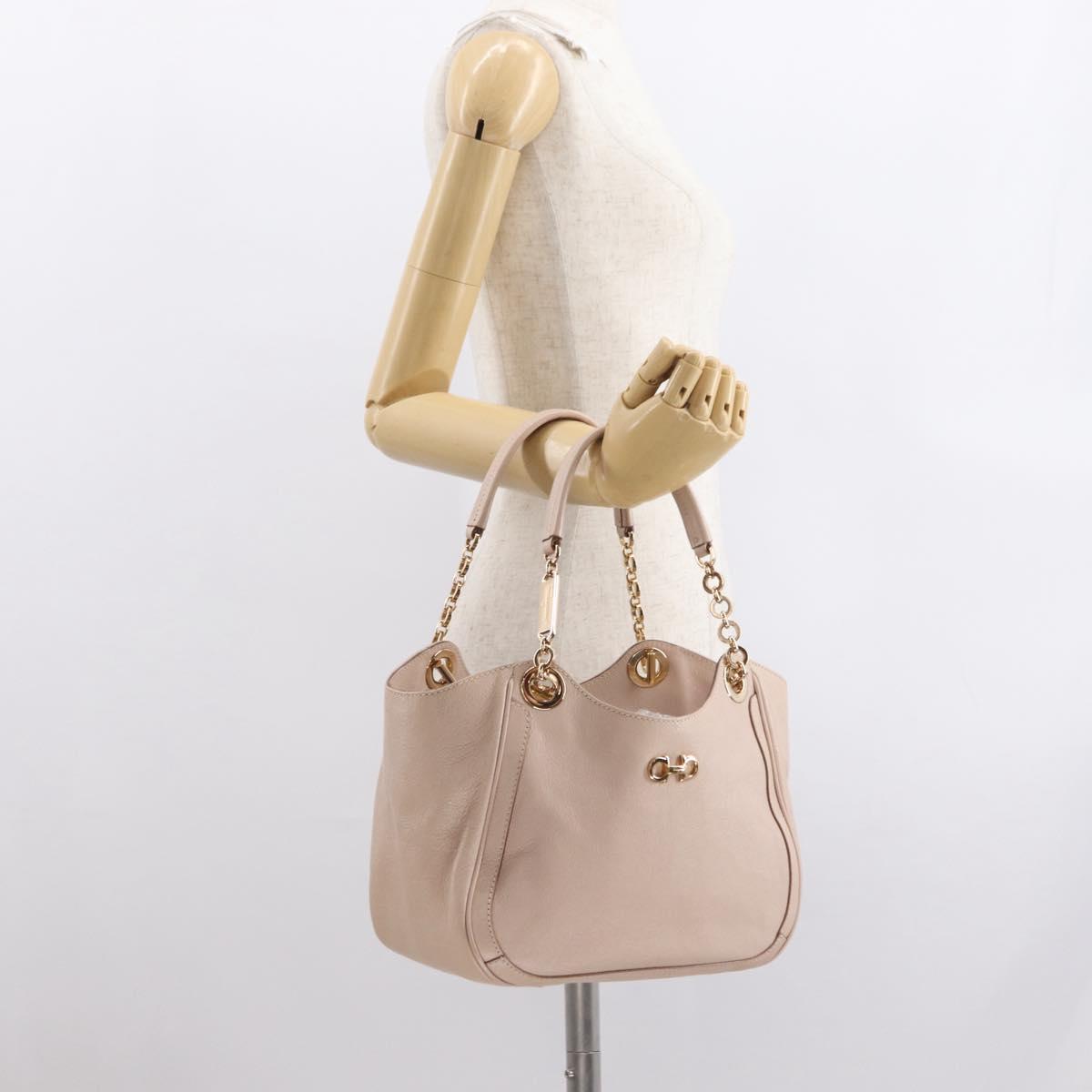 Salvatore Ferragamo Gancini Hand Bag Leather Pink Gold Auth ka1877V