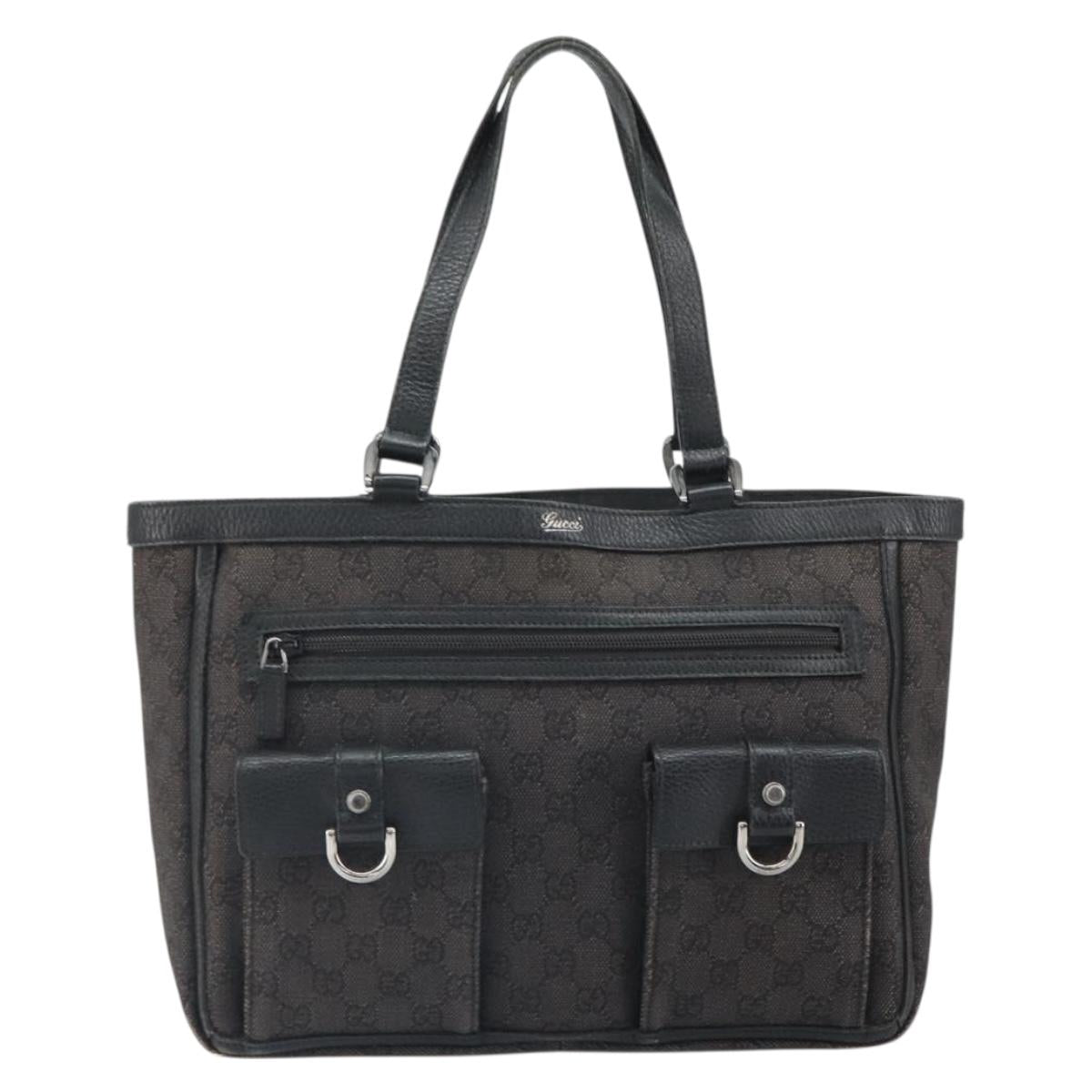 GUCCI GG Canvas Hand Bag Black Silver 268639 Auth ka1878