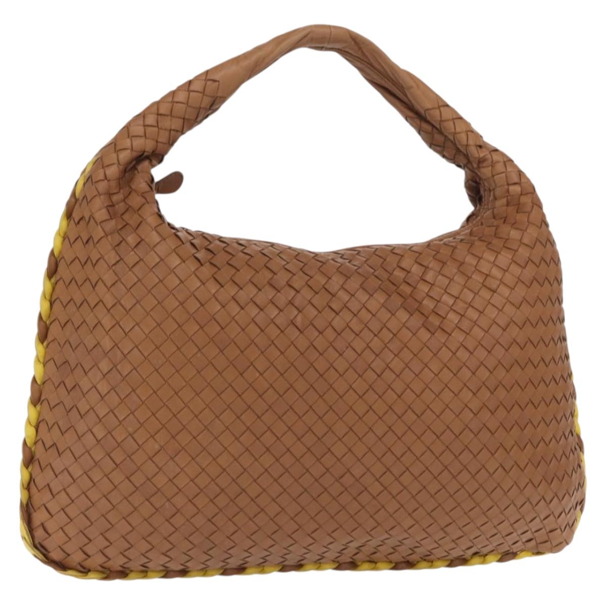 BOTTEGAVENETA INTRECCIATO Shoulder Bag Leather Beige Gold 115654 Auth ka1891SAV