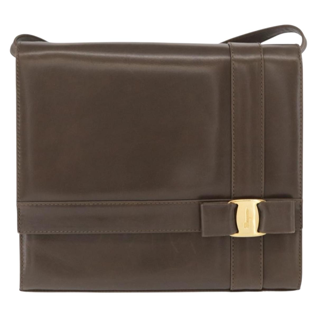 Salvatore Ferragamo Shoulder Bag Leather Beige Gold Auth ka1893