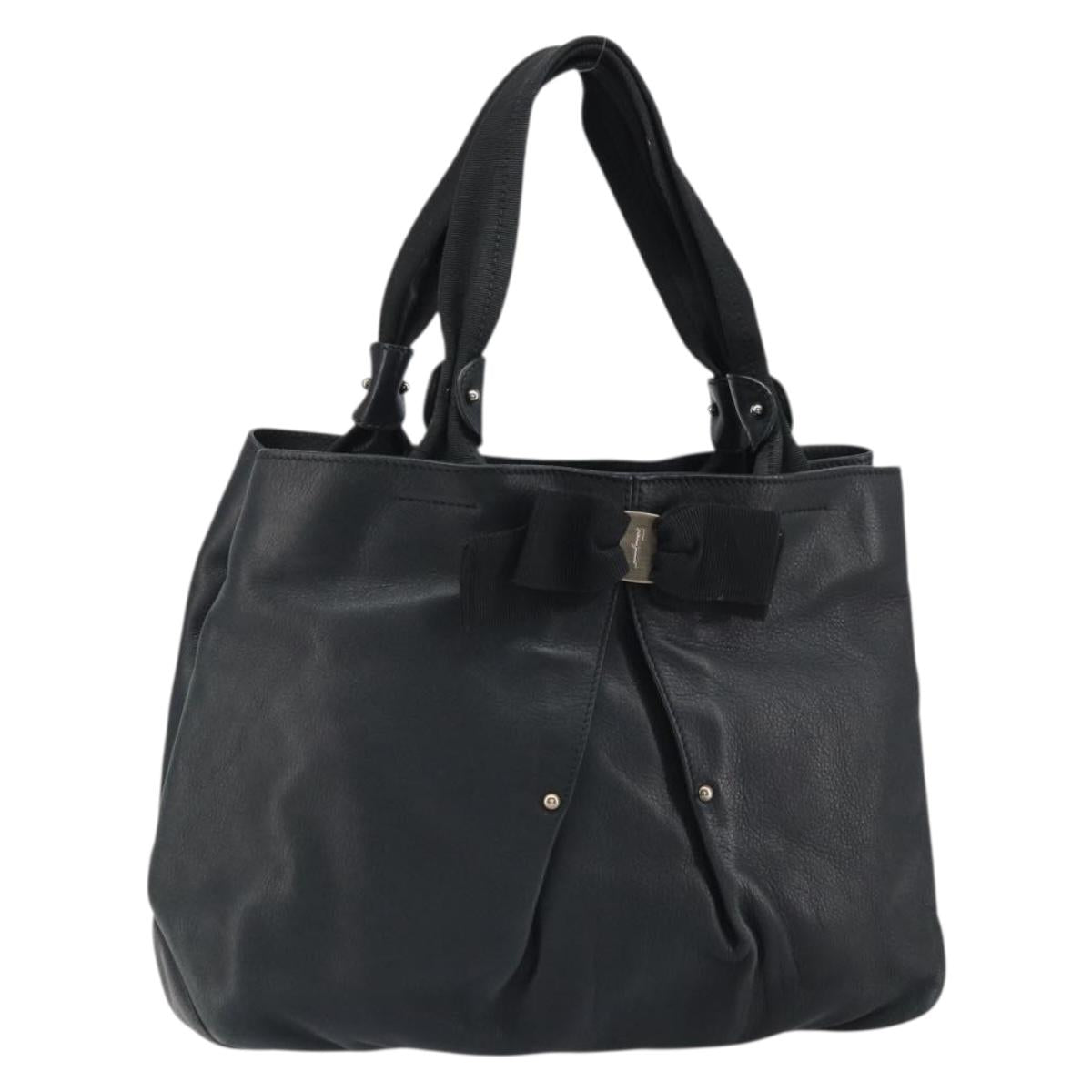 Salvatore Ferragamo Tote Bag Leather Black Silver Auth ka1894