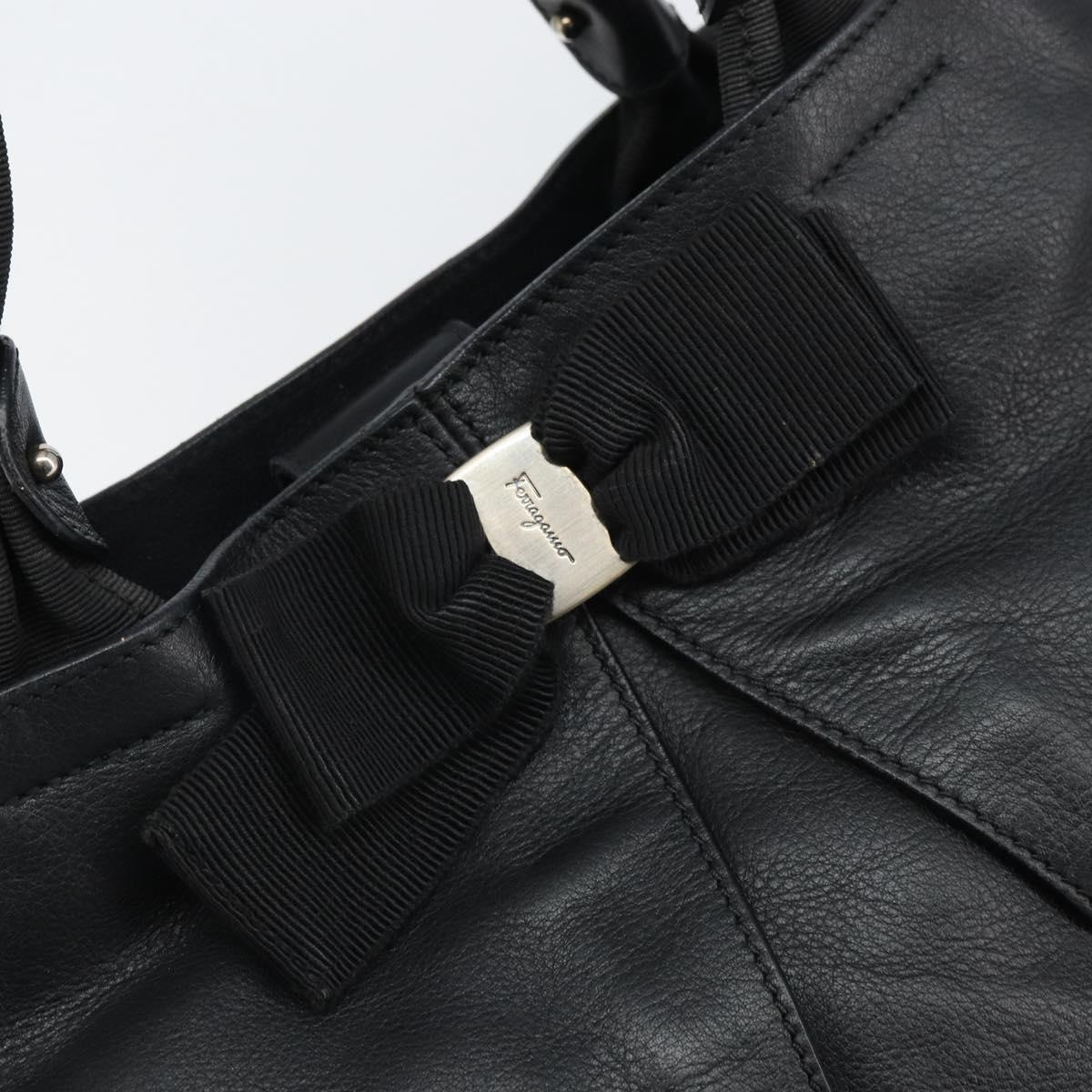 Salvatore Ferragamo Tote Bag Leather Black Silver Auth ka1894