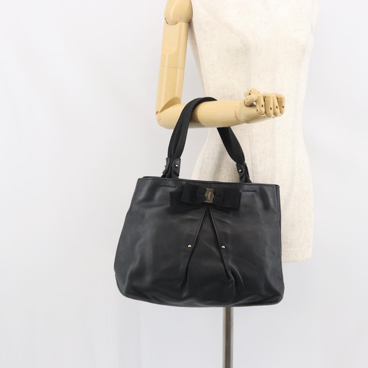 Salvatore Ferragamo Tote Bag Leather Black Silver Auth ka1894