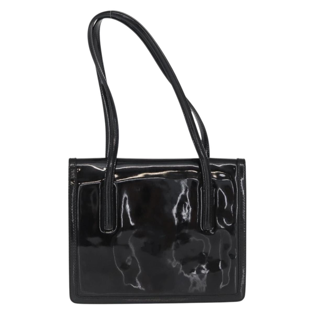 Salvatore Ferragamo Gancini Shoulder Bag Patent leather Gold Black Auth ka1897