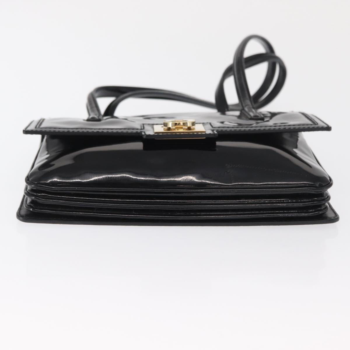 Salvatore Ferragamo Gancini Shoulder Bag Patent leather Gold Black Auth ka1897