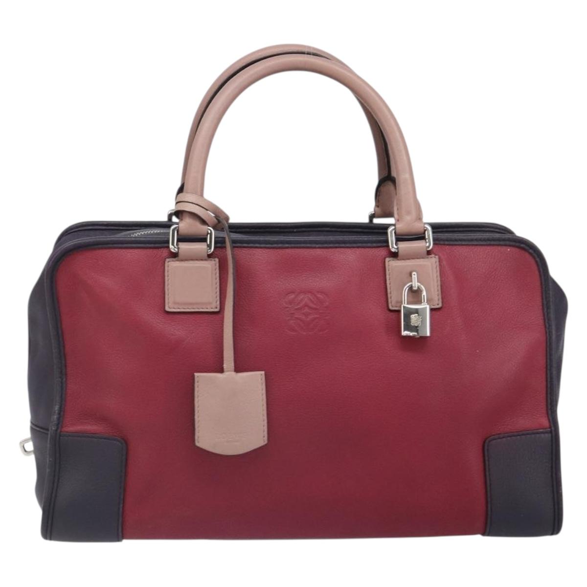 LOEWE anagram Amazona 28 Hand Bag Leather Silver Pink Auth ka1898V