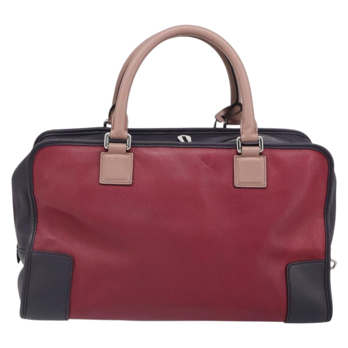 LOEWE anagram Amazona 28 Hand Bag Leather Silver Pink Auth ka1898V