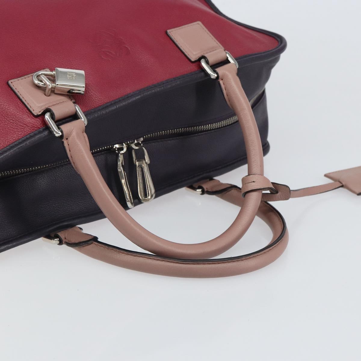 LOEWE anagram Amazona 28 Hand Bag Leather Silver Pink Auth ka1898V