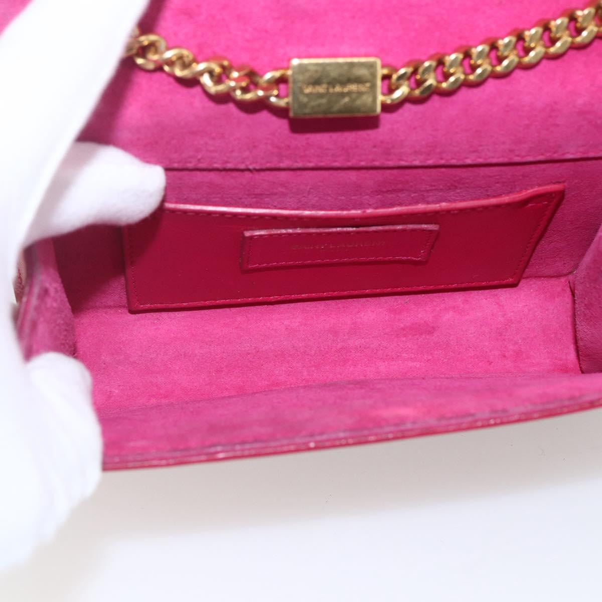SAINT LAURENT Chain Shoulder Bag Leather Red Gold Auth ka1910V