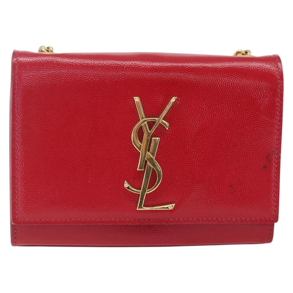 SAINT LAURENT Chain Shoulder Bag Leather Red Gold Auth ka1910V