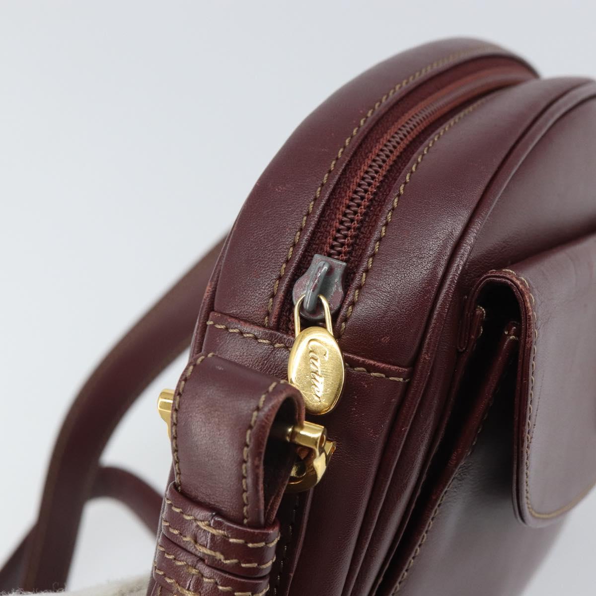 CARTIER Must Line Shoulder Bag Leather Bordeaux Gold Auth ka1912