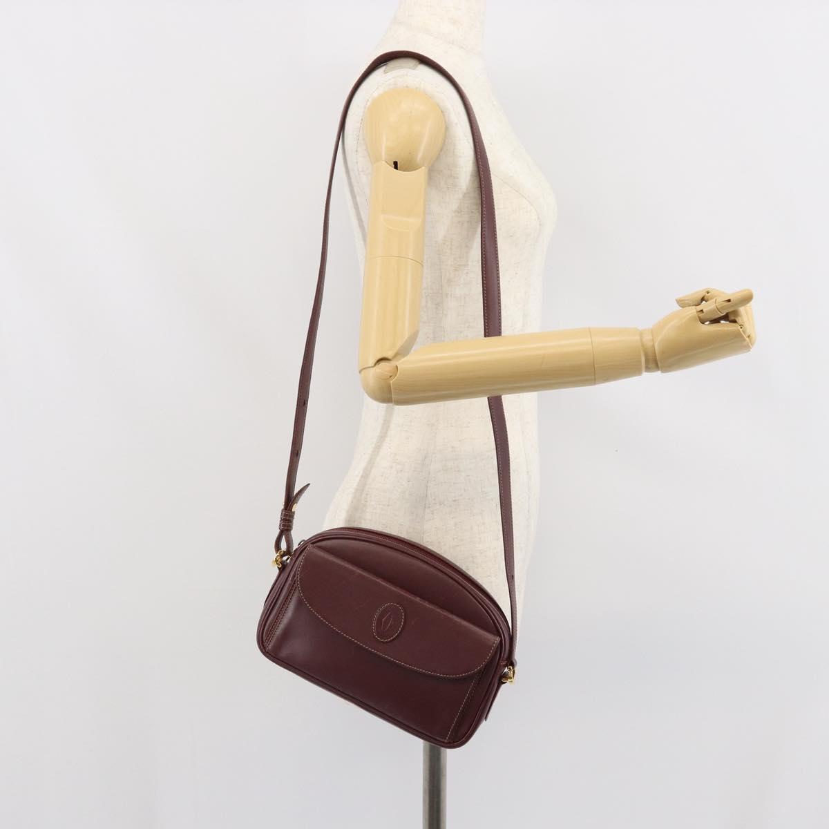 CARTIER Must Line Shoulder Bag Leather Bordeaux Gold Auth ka1912
