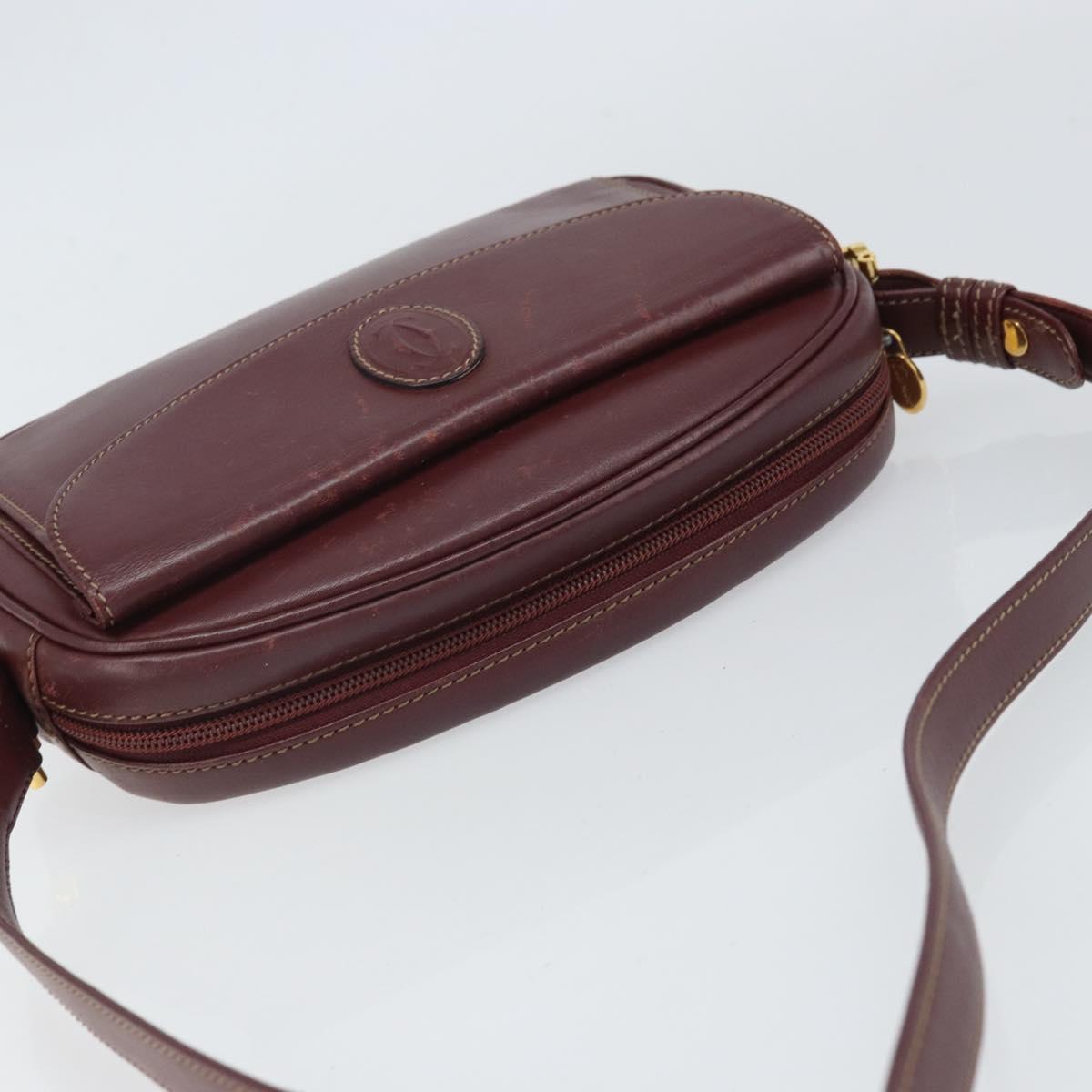 CARTIER Must Line Shoulder Bag Leather Bordeaux Gold Auth ka1912