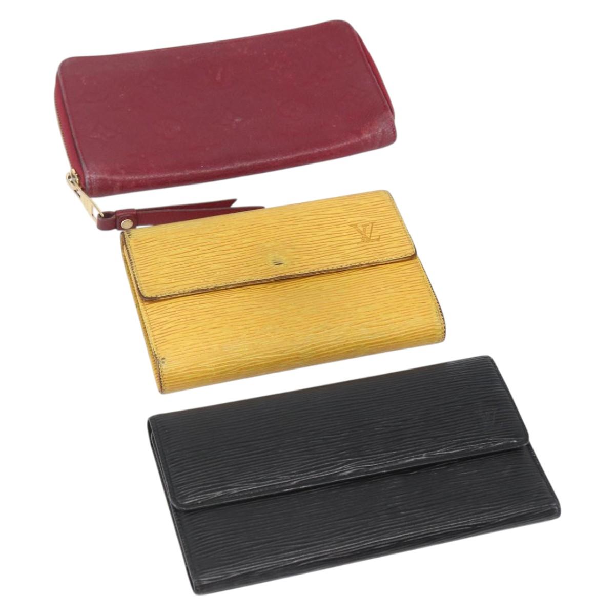 LOUIS VUITTON Empreinte Epi Wallet 3 Set Black Yellow Fuchsia LV Auth ka1916
