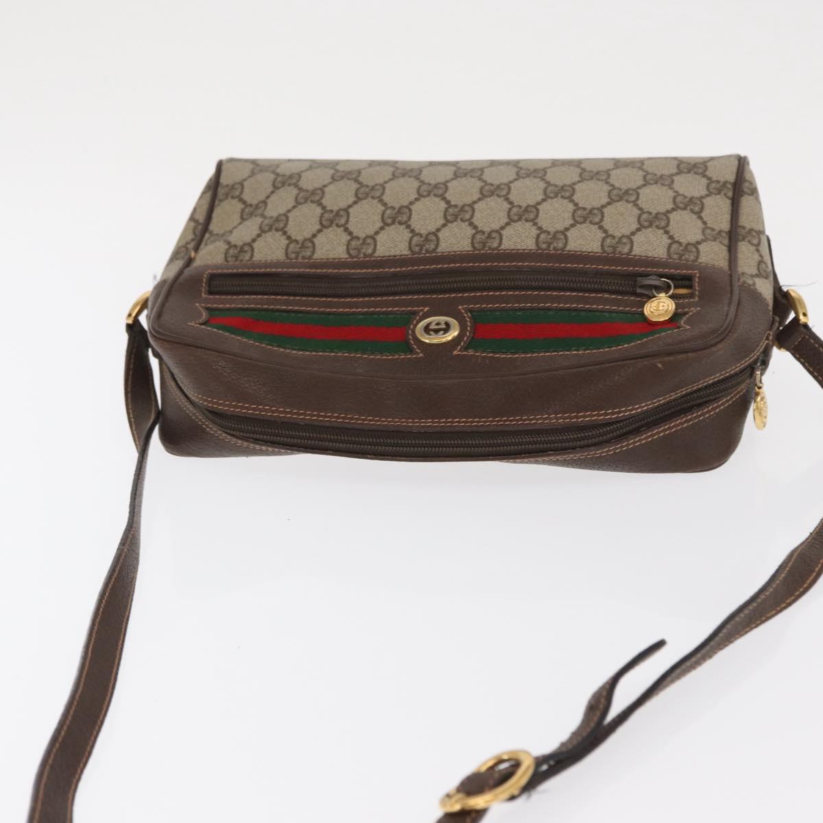 GUCCI GG Supreme Web Sherry Line Bag PVC Beige Gold 56 02 088 Auth ka1923