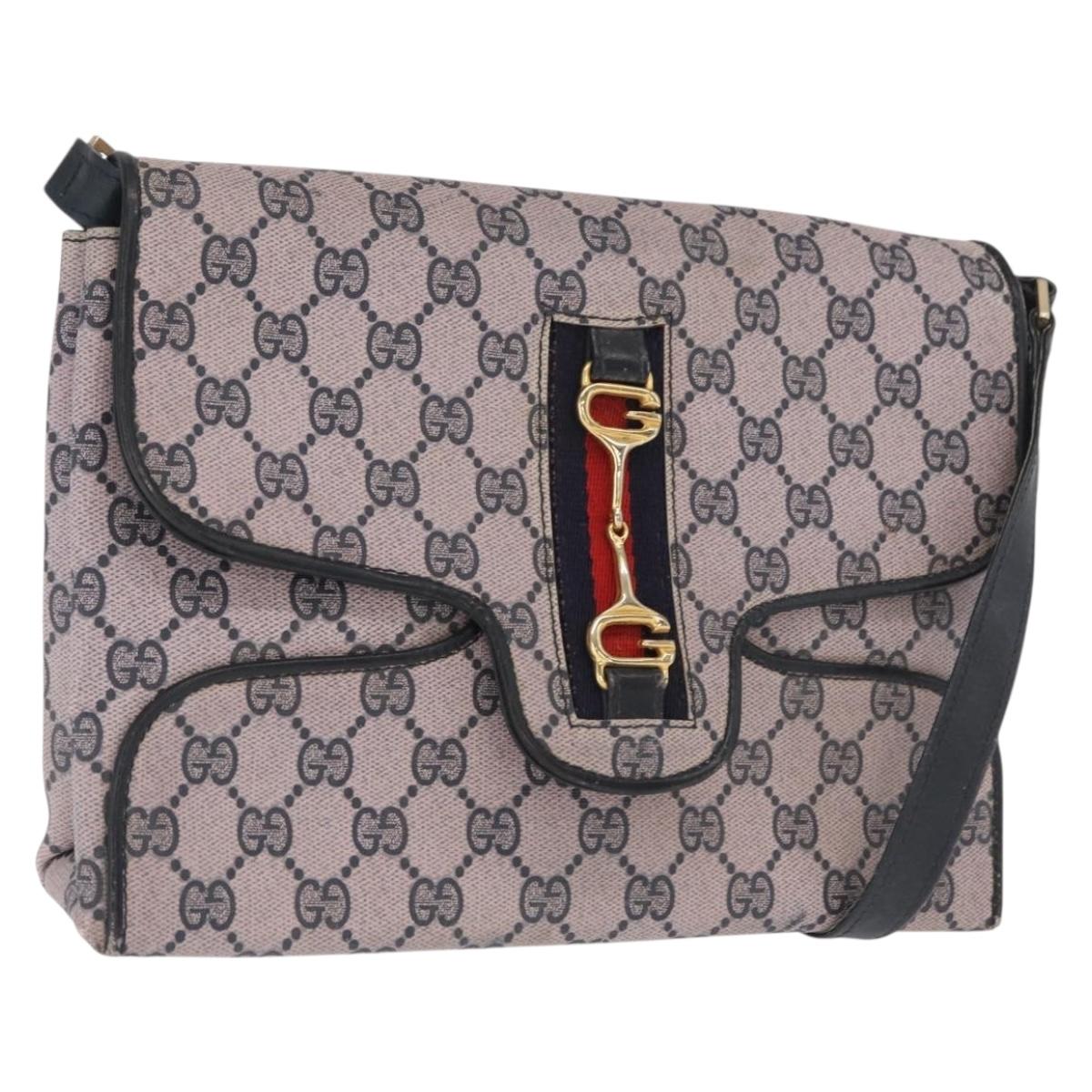 GUCCI GG Supreme Sherry Line Shoulder Bag PVC Navy Red Auth ka1924