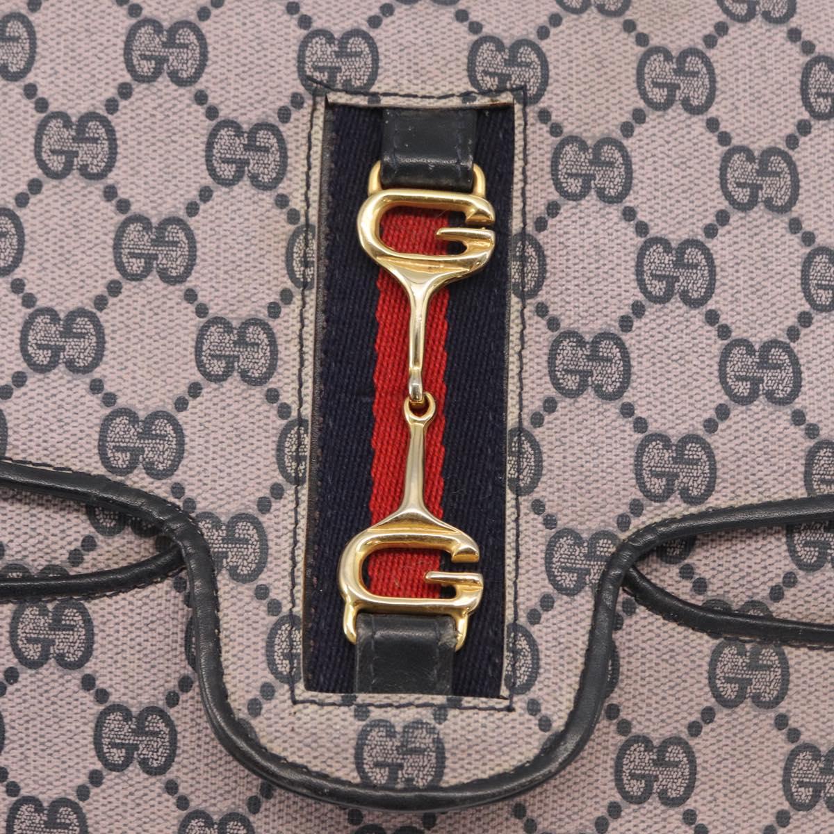 GUCCI GG Supreme Sherry Line Shoulder Bag PVC Navy Red Auth ka1924