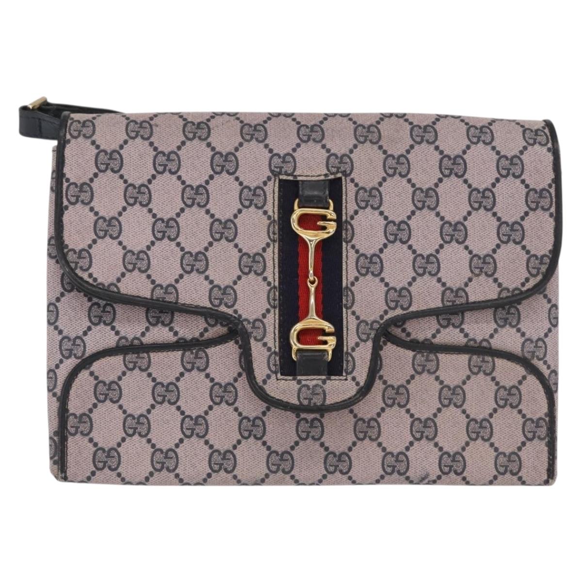 GUCCI GG Supreme Sherry Line Shoulder Bag PVC Navy Red Auth ka1924