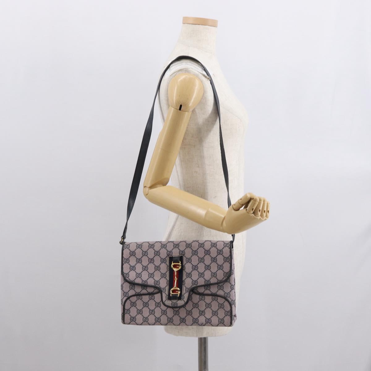 GUCCI GG Supreme Sherry Line Shoulder Bag PVC Navy Red Auth ka1924