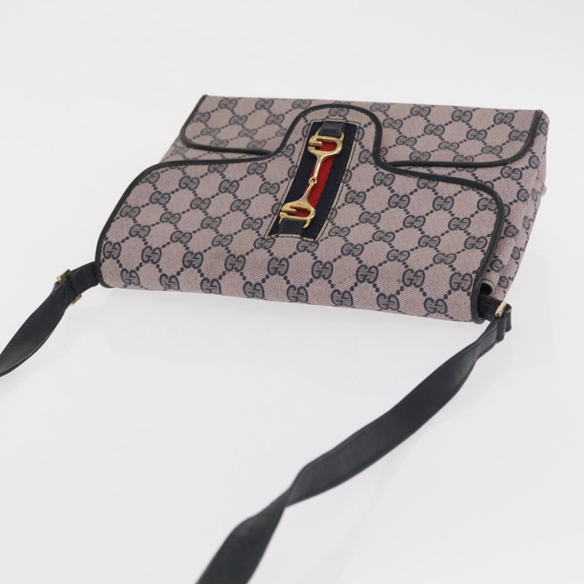 GUCCI GG Supreme Sherry Line Shoulder Bag PVC Navy Red Auth ka1924