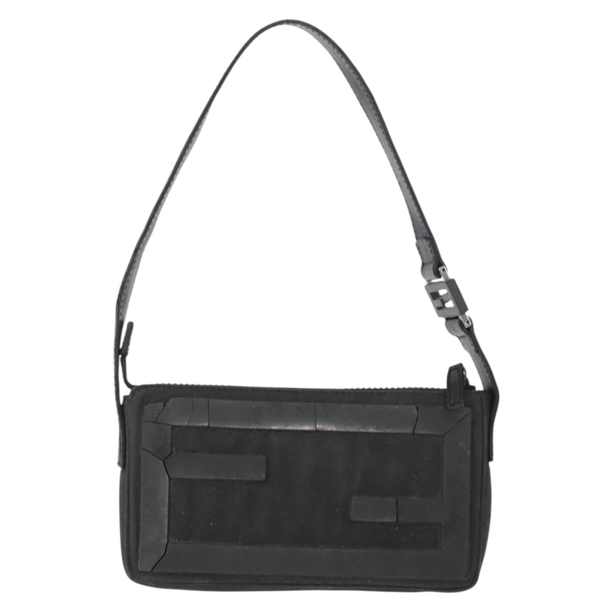 FENDI Hand Bag Canvas Black Silver Auth ka193