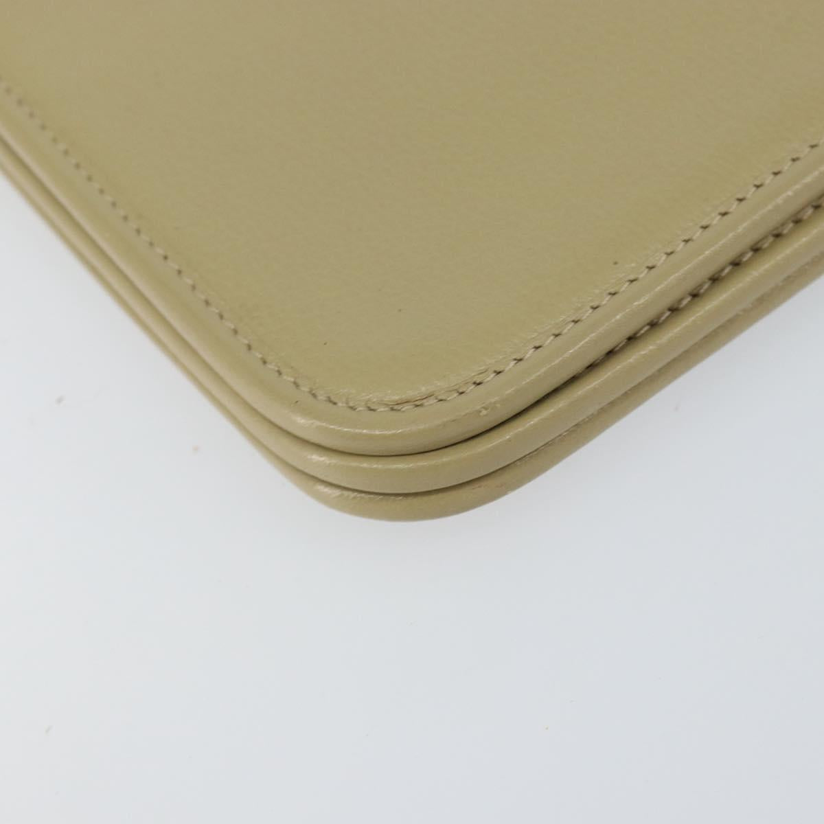Christian Dior Chain Shoulder Bag Leather Beige Gold Auth ka1945