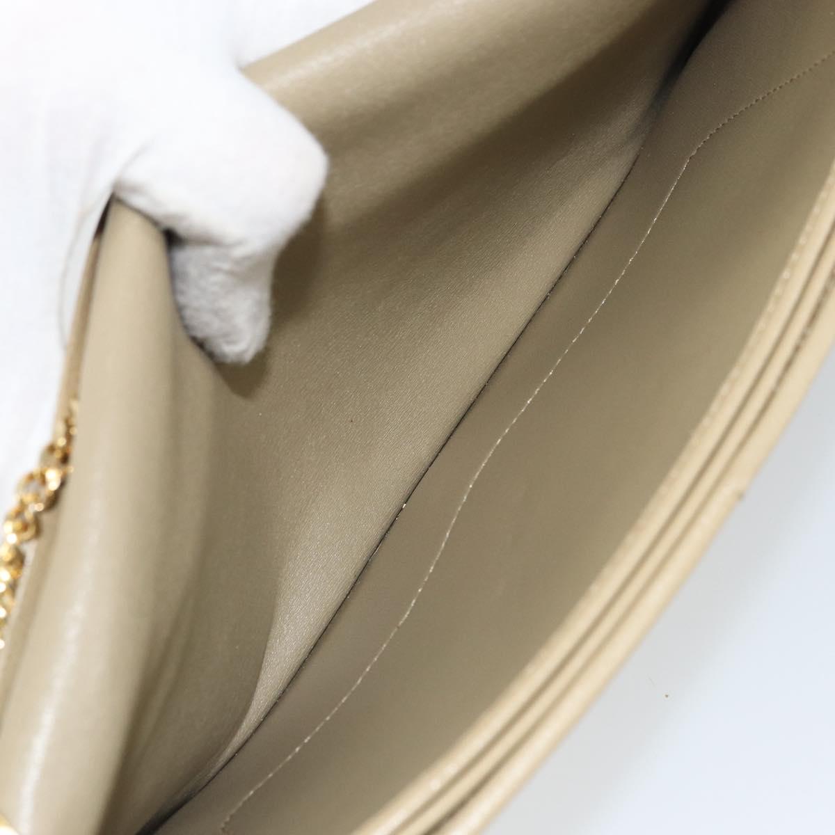 Christian Dior Chain Shoulder Bag Leather Beige Gold Auth ka1945