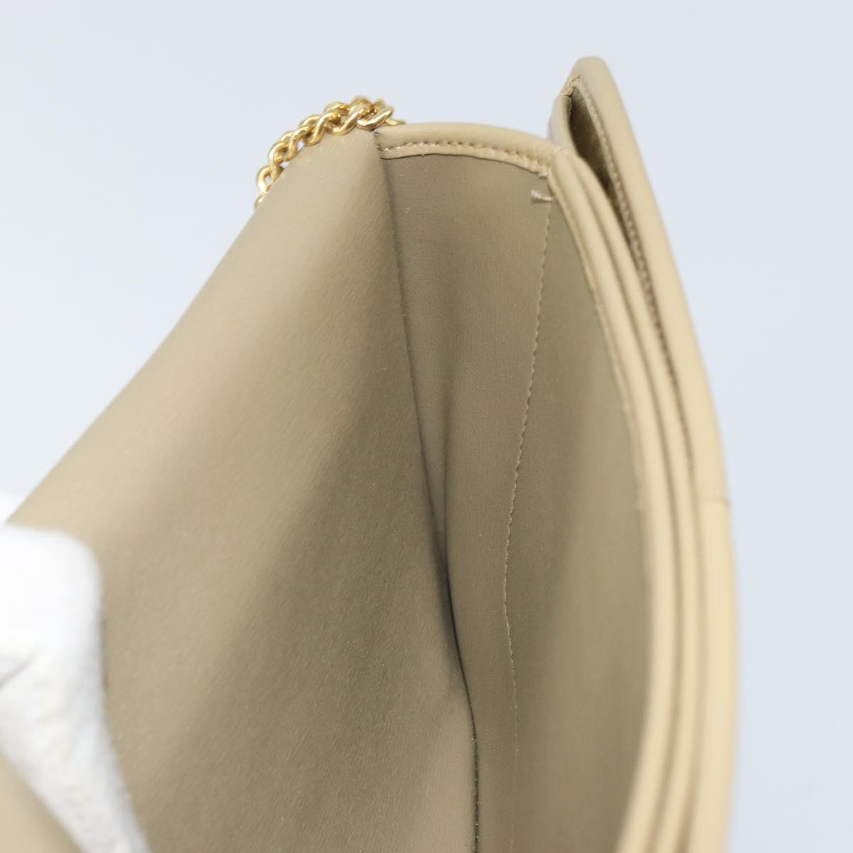 Christian Dior Chain Shoulder Bag Leather Beige Gold Auth ka1945