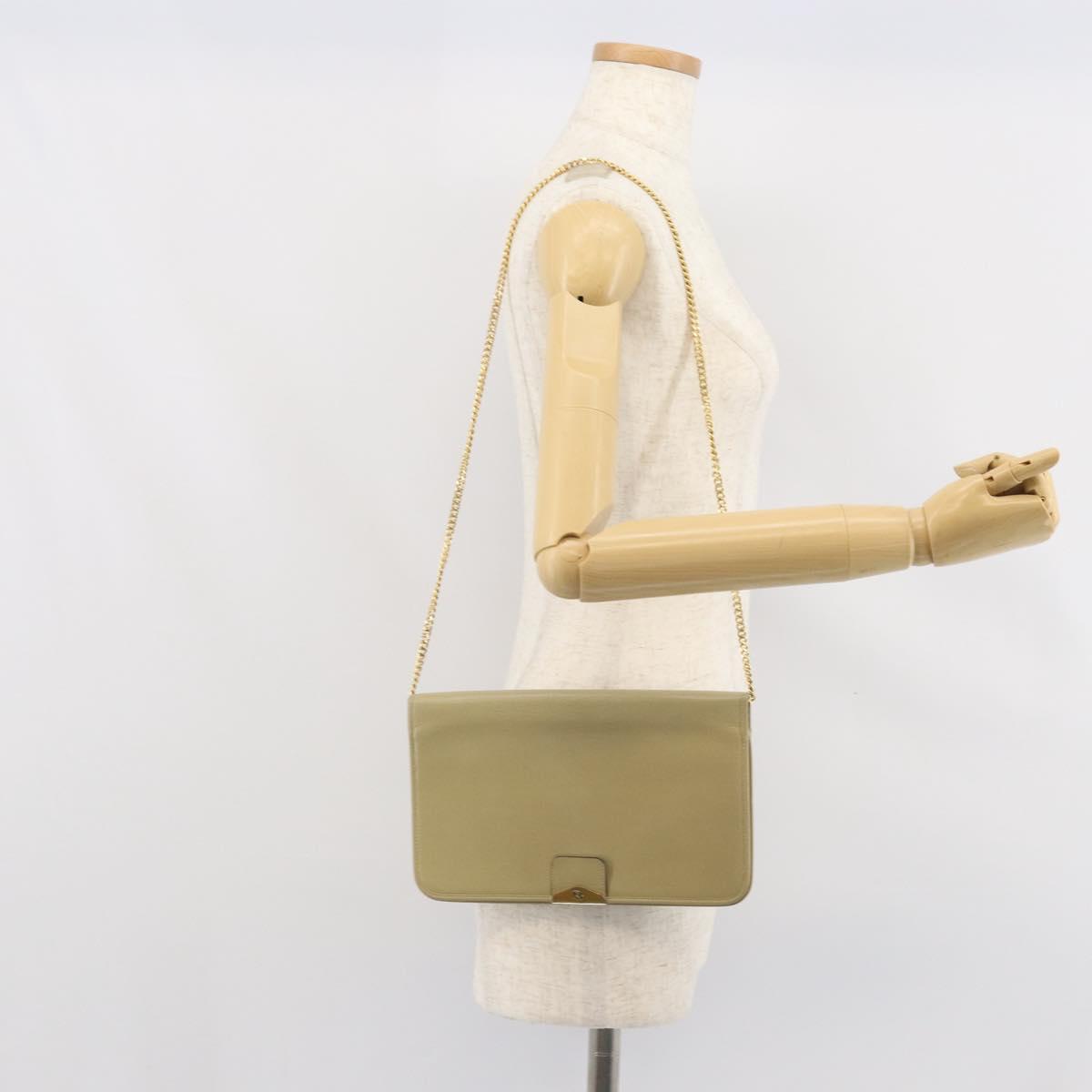 Christian Dior Chain Shoulder Bag Leather Beige Gold Auth ka1945