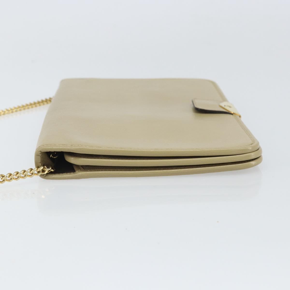 Christian Dior Chain Shoulder Bag Leather Beige Gold Auth ka1945