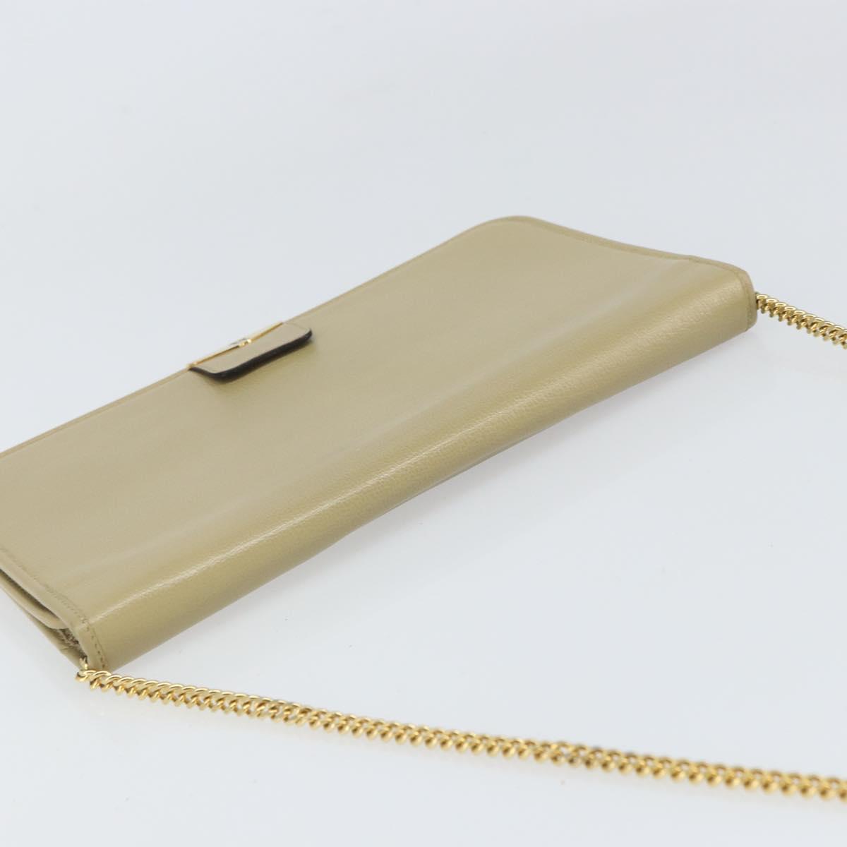 Christian Dior Chain Shoulder Bag Leather Beige Gold Auth ka1945
