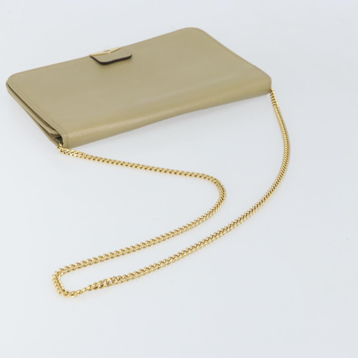 Christian Dior Chain Shoulder Bag Leather Beige Gold Auth ka1945