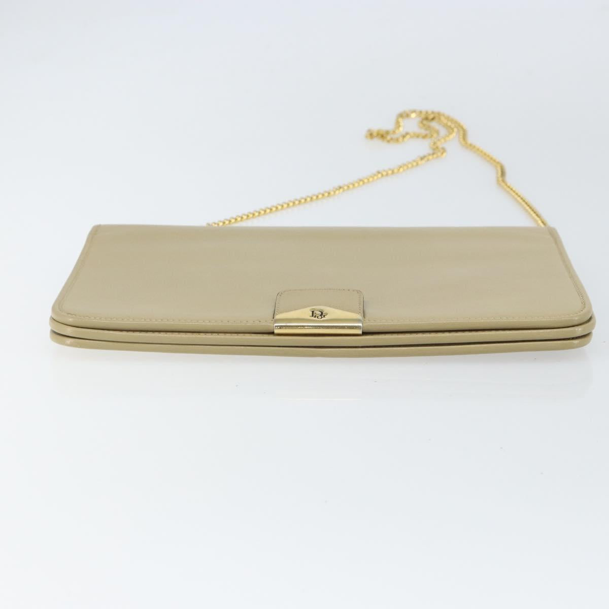 Christian Dior Chain Shoulder Bag Leather Beige Gold Auth ka1945