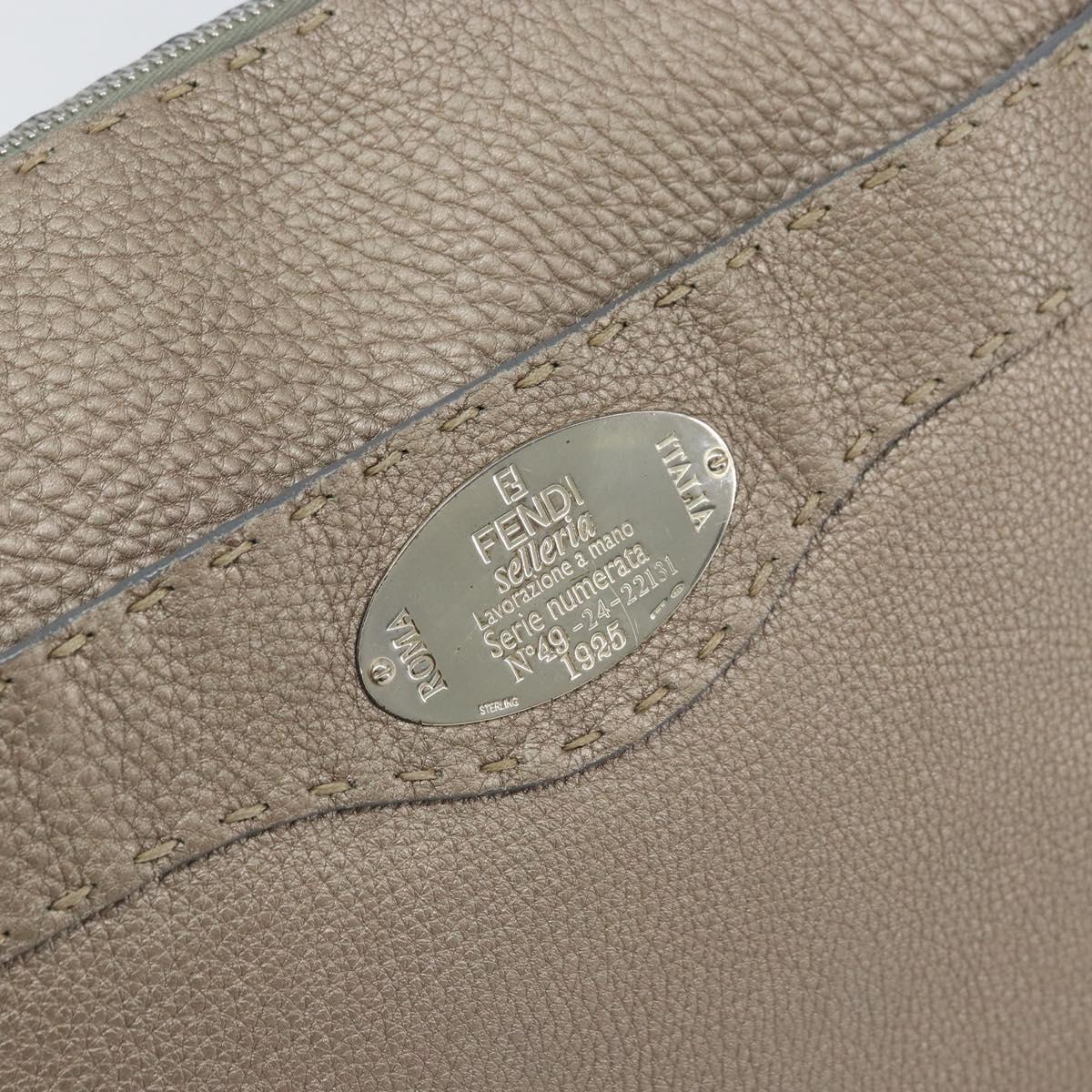 FENDI Celeria Shoulder Bag Leather Beige Silver Auth ka1948