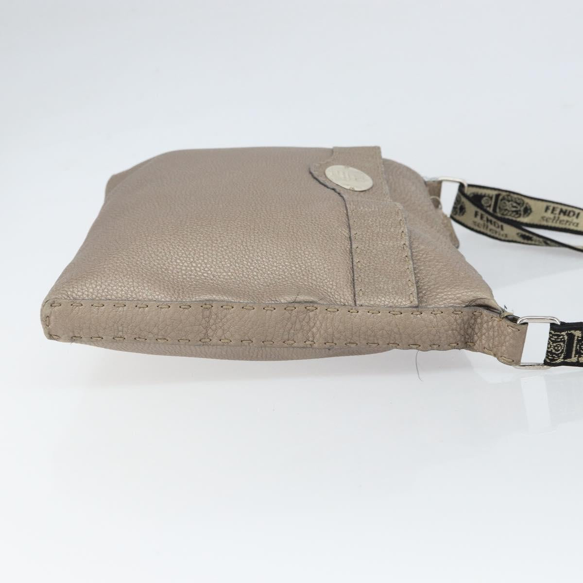 FENDI Celeria Shoulder Bag Leather Beige Silver Auth ka1948