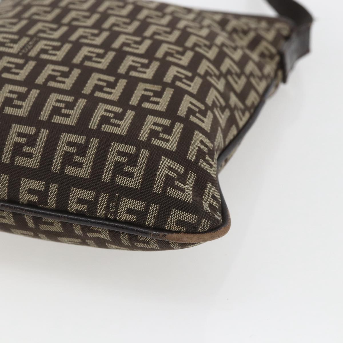 FENDI Zucchino Canvas Shoulder Bag Brown Silver Auth ka1960