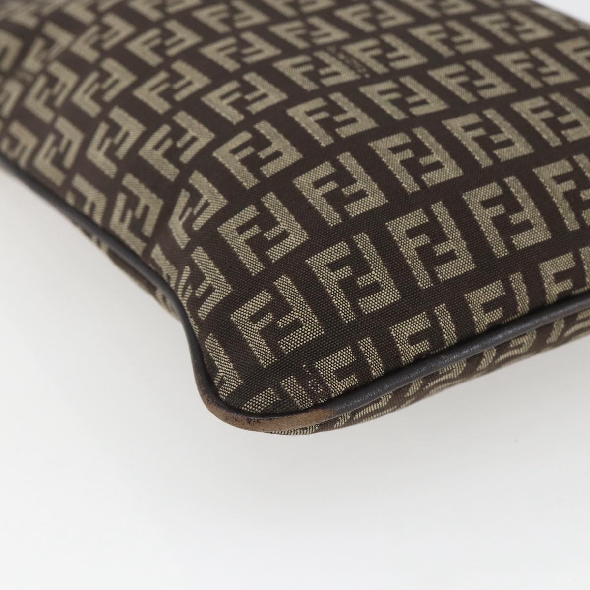 FENDI Zucchino Canvas Shoulder Bag Brown Silver Auth ka1960
