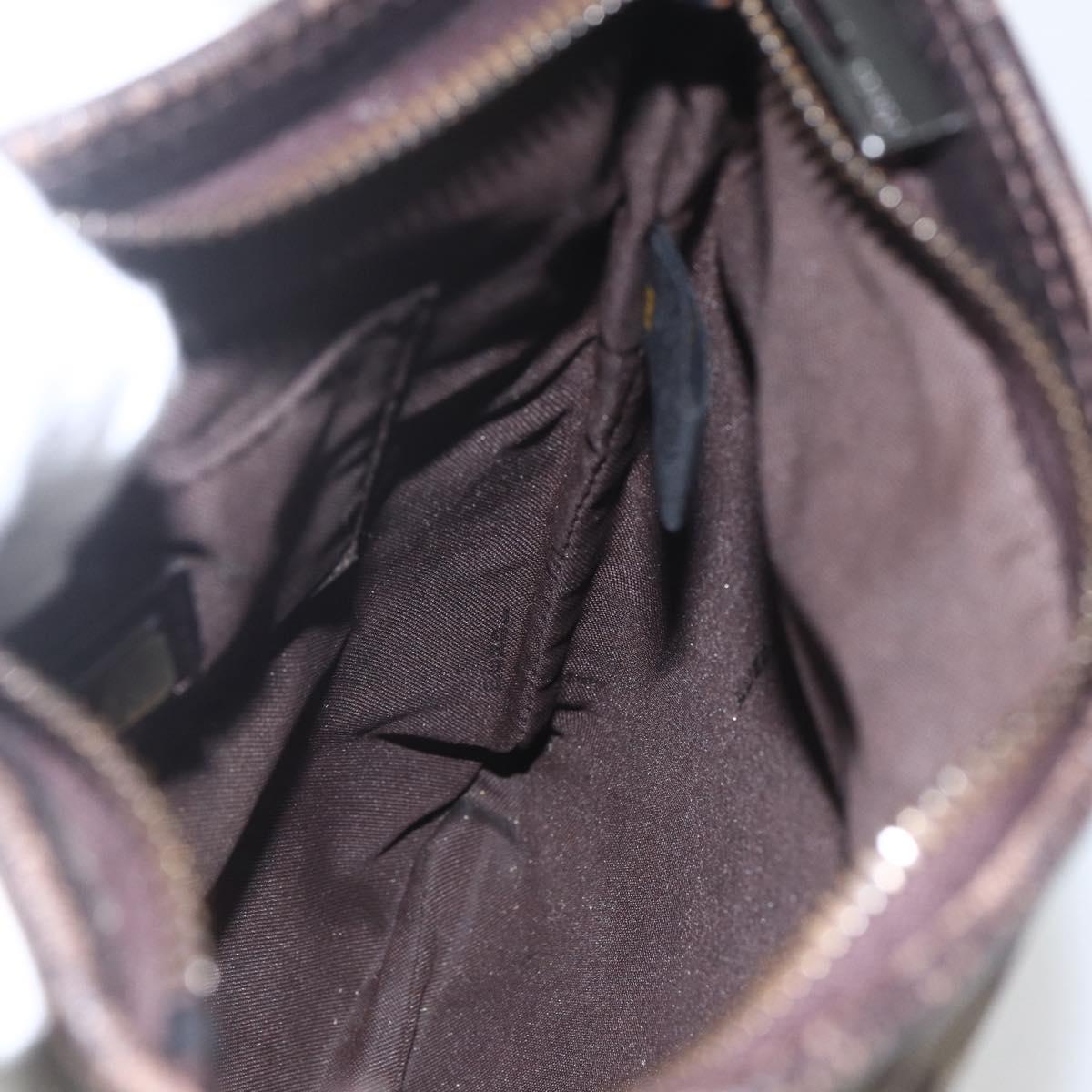 FENDI Zucchino Canvas Shoulder Bag Brown Silver Auth ka1960