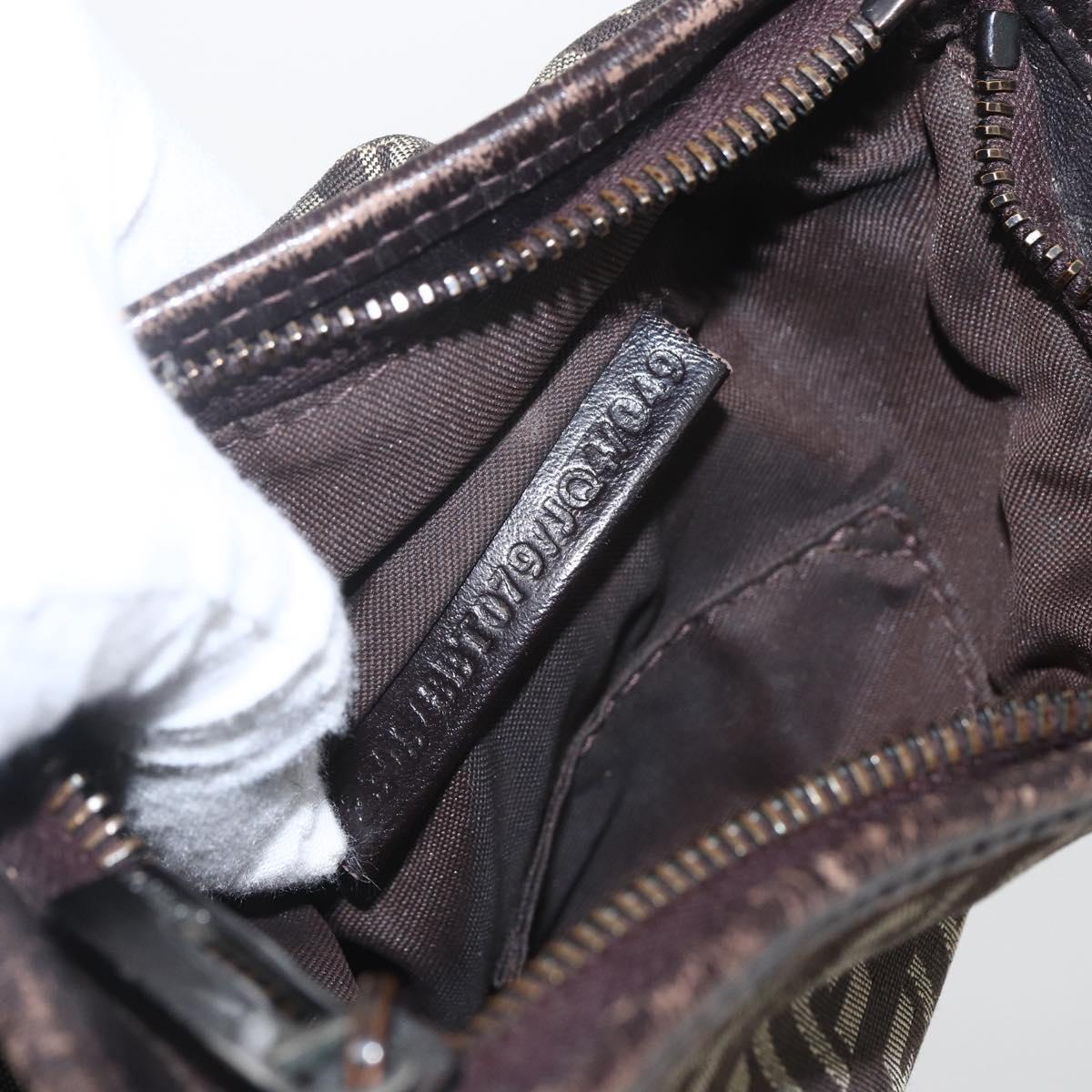 FENDI Zucchino Canvas Shoulder Bag Brown Silver Auth ka1960