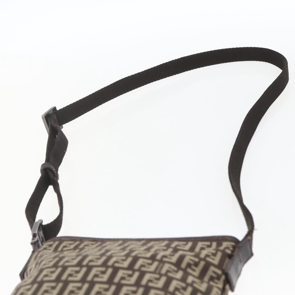 FENDI Zucchino Canvas Shoulder Bag Brown Silver Auth ka1960