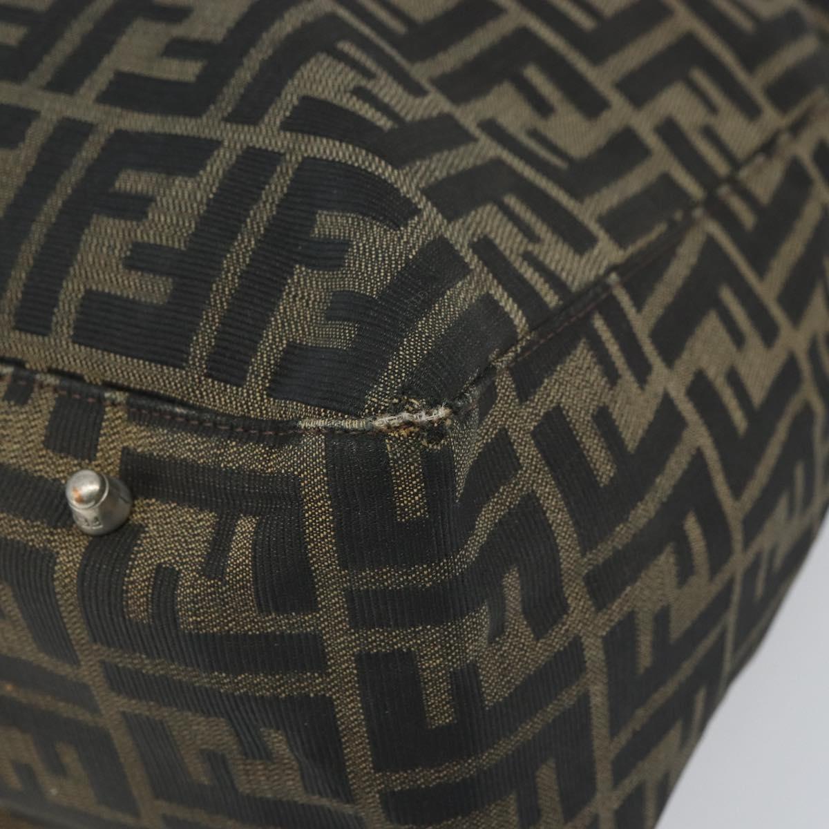 FENDI Zucca Canvas Hand Bag Brown Black Silver Auth ka1974