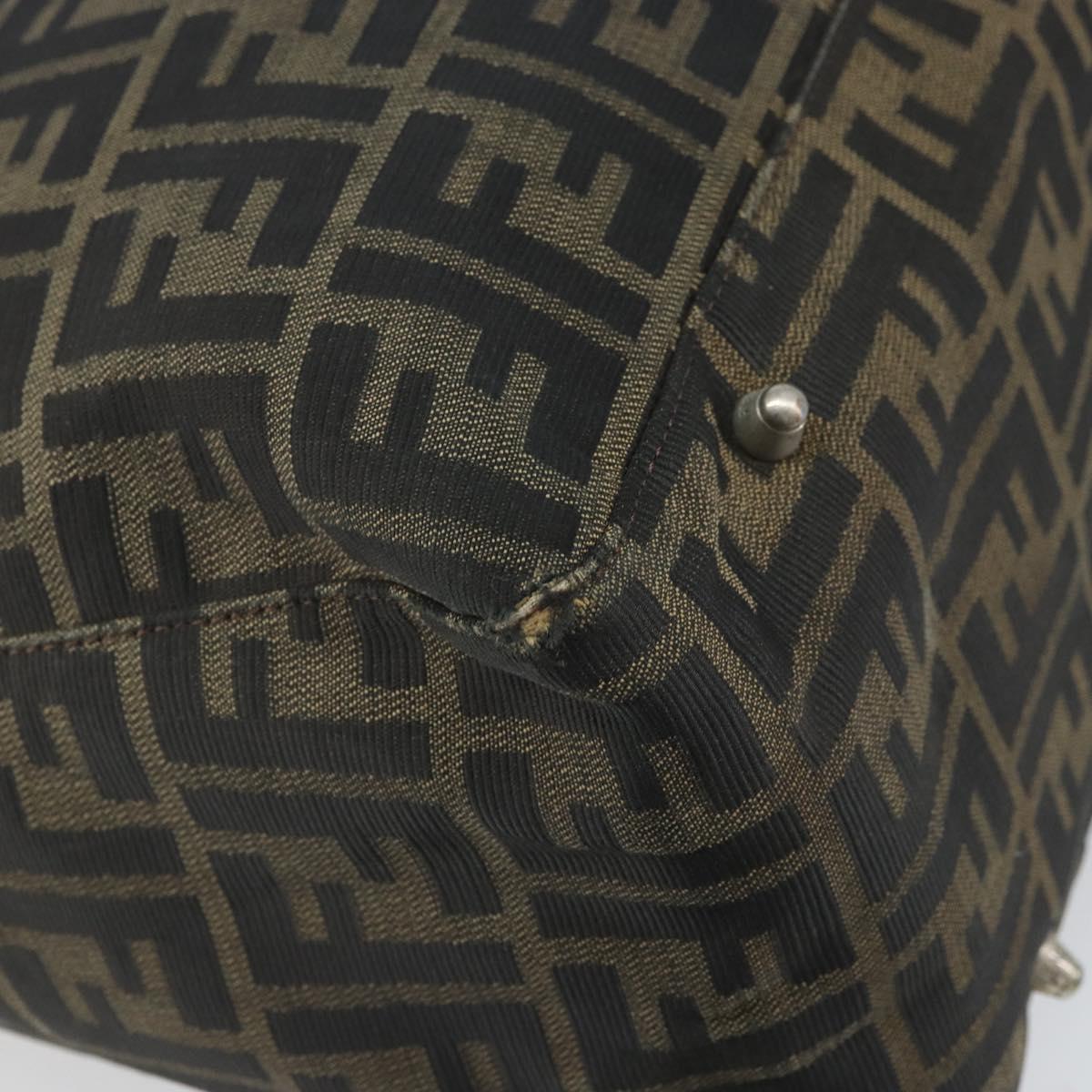 FENDI Zucca Canvas Hand Bag Brown Black Silver Auth ka1974