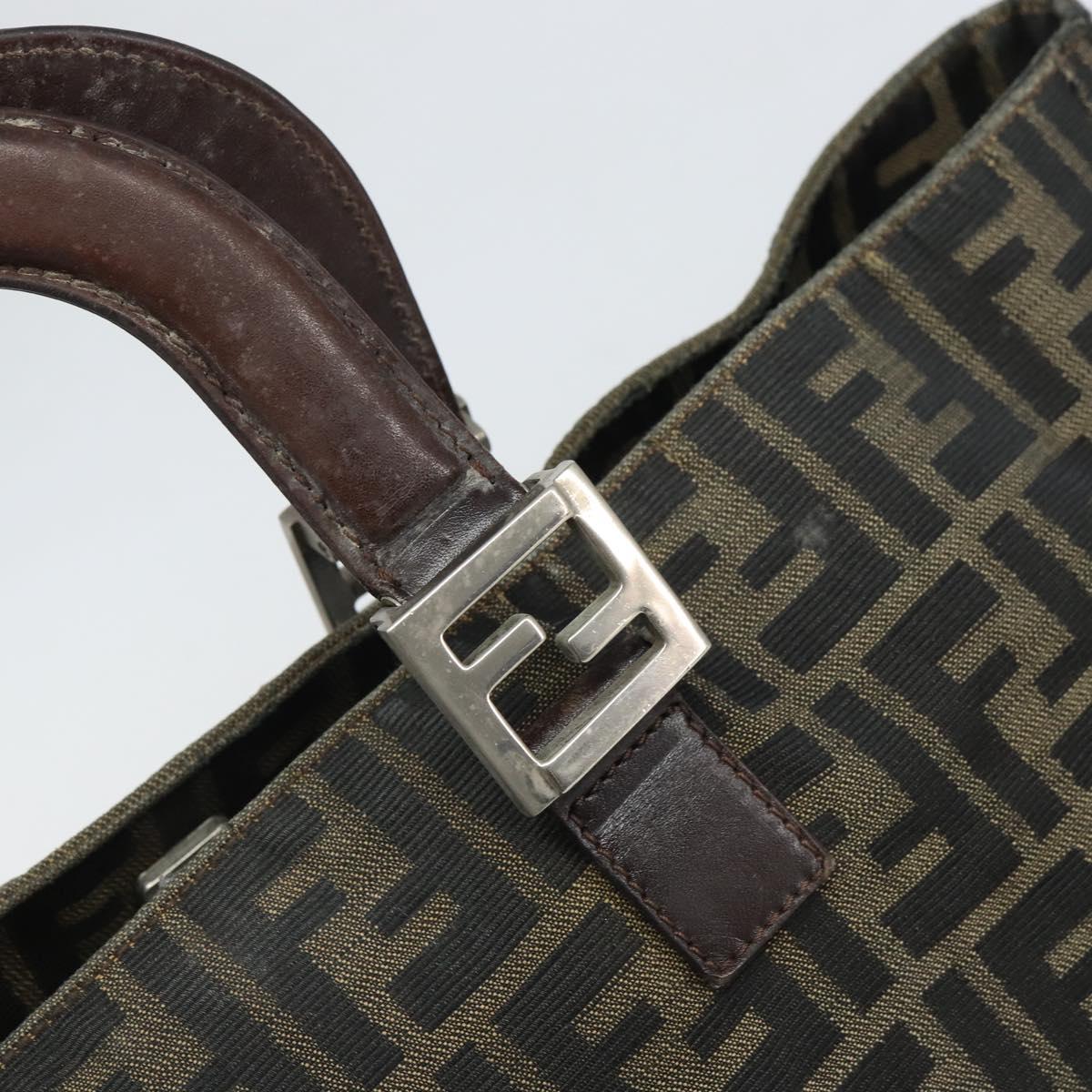 FENDI Zucca Canvas Hand Bag Brown Black Silver Auth ka1974